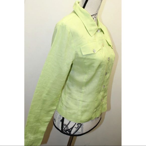 Allison Taylor Apple Green 100% Linen Large Long Sleeve Mother Of Pearl Buttons - Picture 12 of 12